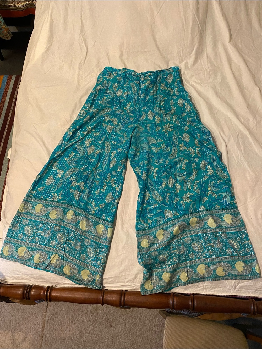 Arnhem Aphrodite Turquoise Floral Wide Leg Pants with Silver Lurex